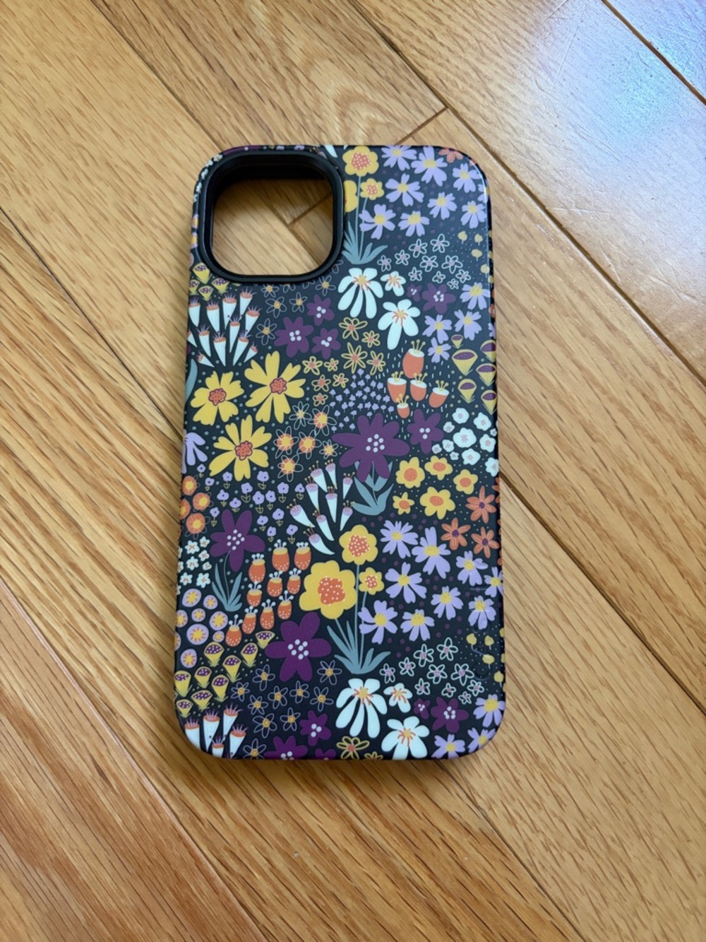 Casely iPhone 13 Black Floral Phone Case with Yellow and Burgundy flowers